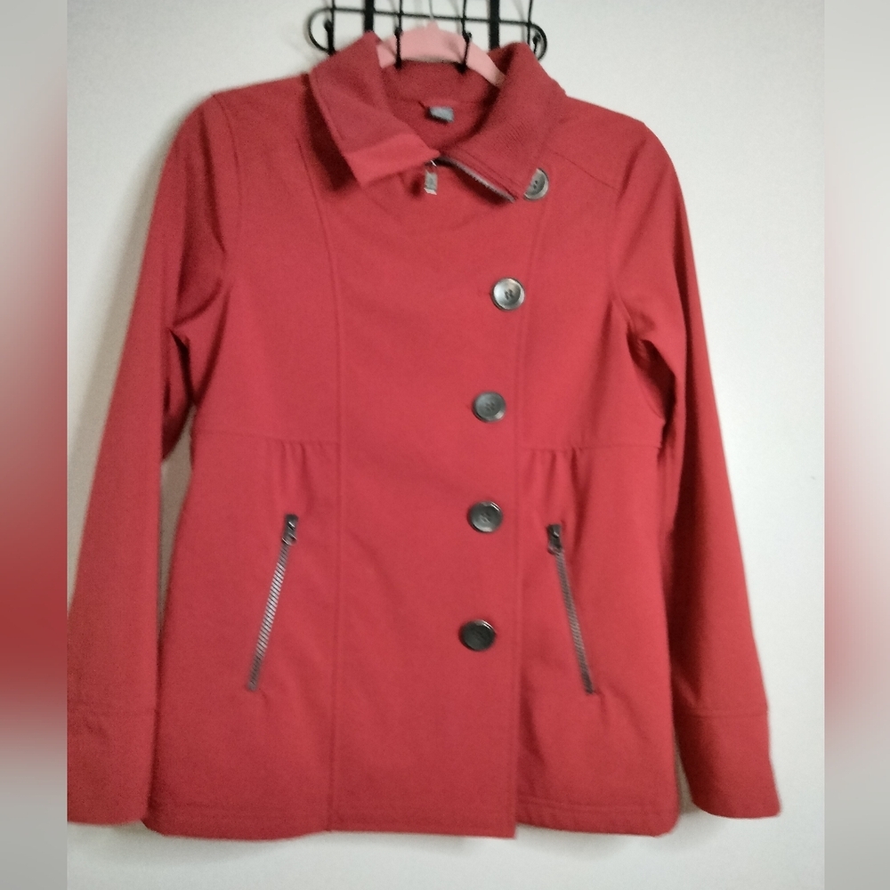 PrAna (Size M) Rust Orange Full Zip & Button Mock Neck Pocket LS Martina Jacket